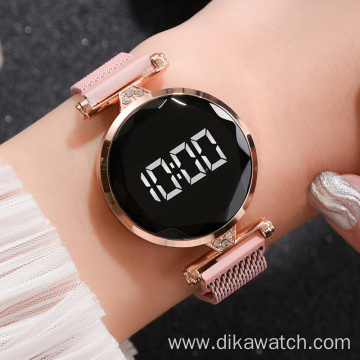 2021 Luxury Digital Magnet Watches For Women Stainless Steel Rose Gold Dress LED Quartz Watch Female Clock Relogio Feminino